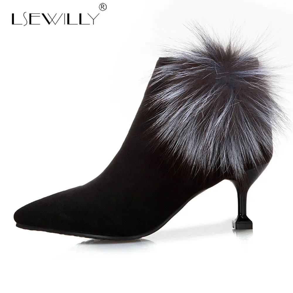 Lsewilly 2018 Large Size 31-47 Winter Black Boots Female Thin High Heels Pointed Toe Hot Sale Ankle Woman Shoes E262 | Обувь