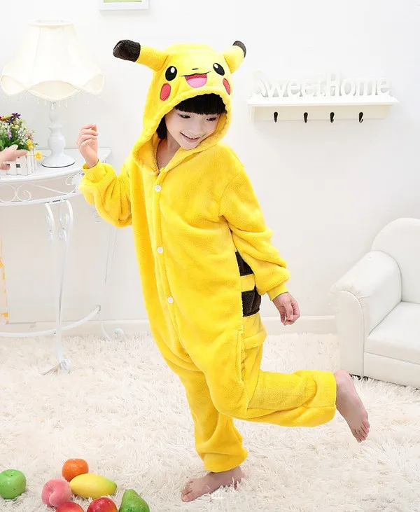 Косплей Хэллоуин Костюм Пикачу ребенок для детей Покемон onesie пижамы Мальчики coton
