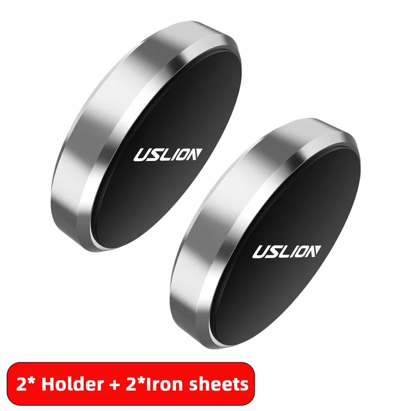2 Silver Универсальный автомобильный магнитный держатель для телефона USLION для iPhone, samsung, Xiaomi, магнитная наклейка, подставка для мобильного телефона, автомобильный держатель - Цвет: 2 Silver