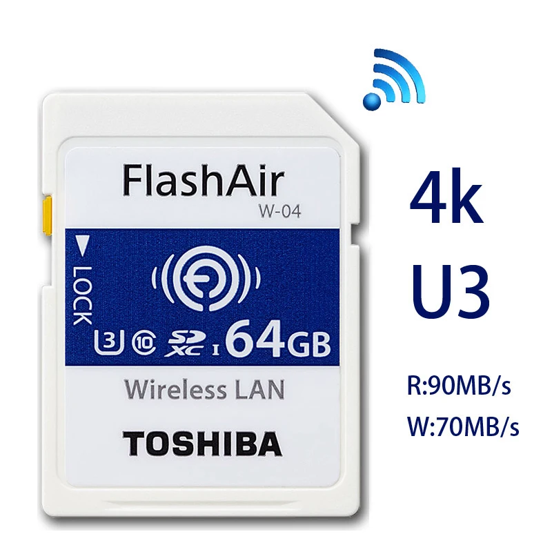 TOSHIBA FlashAir W-03, 32 ГБ, 16 ГБ, SDHC, беспроводная W-04, 64 ГБ, SDXC, WiFi, sd-карта, UHS-I, класс 10, U3, флеш-карта памяти для цифровой камеры