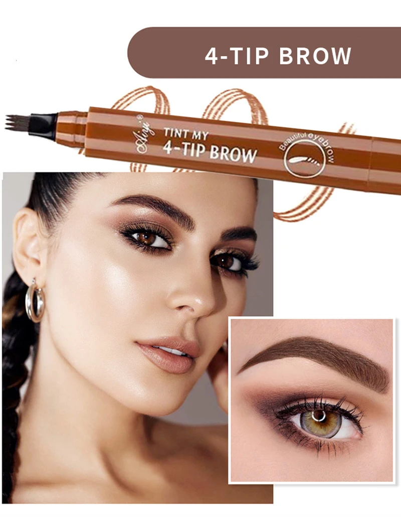 Microblading, 1 шт., тени для бровей, 4 кончика, жидкая кисть для бровей, 4 цвета, ручка для макияжа, карандаш для бровей, косметический водостойкий инструмент, Microblade
