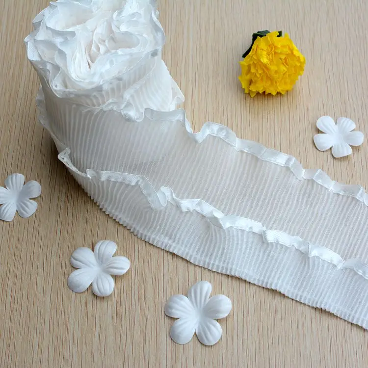 1 м эластичная плиссированная гипюровая кружевная лента белая ткань отделка 7 см