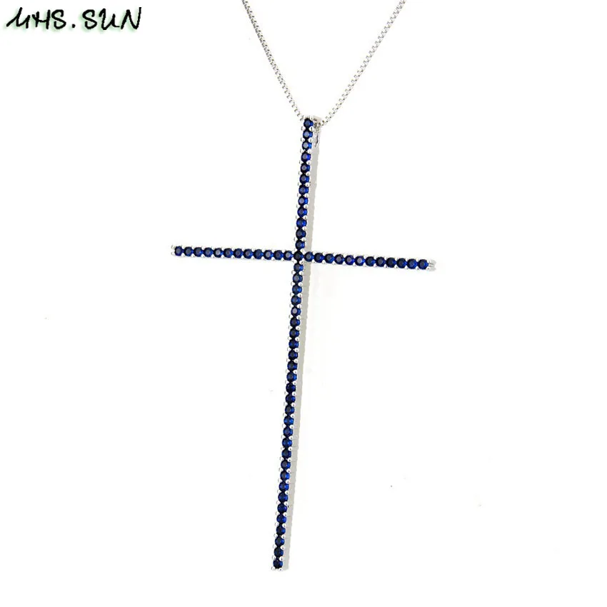 MHS.SUN CZ Zircon Big Cross Pendant Necklace For Men Women Gift Hip Hop Gold/Silver/Black Chain Necklace Religion Jewelry 1PC - Окраска металла: 6