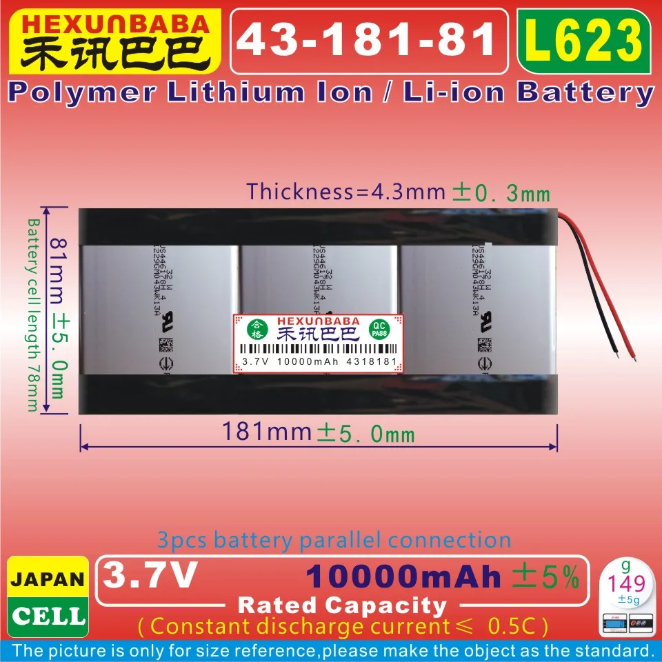[L623] 3,7 V 10000 mAh [4318181] полимерная литий-ионный аккумулятор подходит для pipo M9 pro 3g /Макс M9 quad core tablet pc, sony ячейки