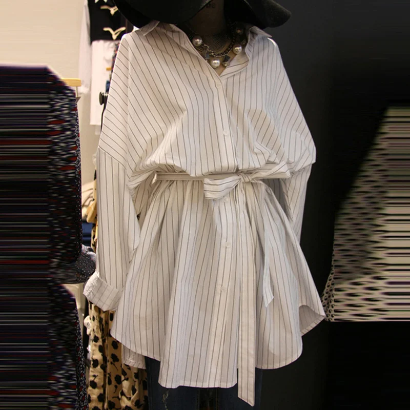 Корейский полосатый пояса для женщин трапециевидной формы белое платье Новинка