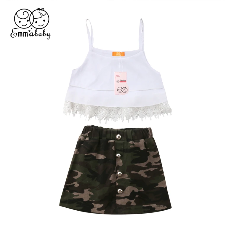 Летний кружевной топ на бретельках для маленьких девочек рубашка камуфляжная