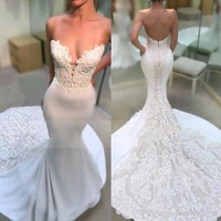 new vestido de novia mermaid wedding dresses sweetheart sleeveless zipper backless sweep train applique plus size wedding bridal