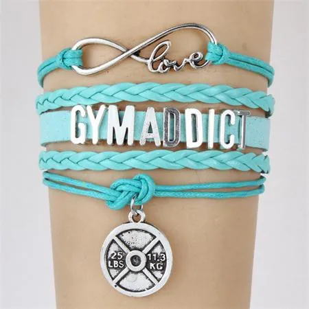 (10 шт./лот) браслет Infinity Love GYM "Addict" Очаровательная кожаная веревка