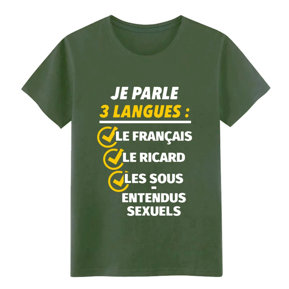 Je parle 3 langues le francais ricard les sous Футболка мужская Персонализированная 100% хлопок Размер
