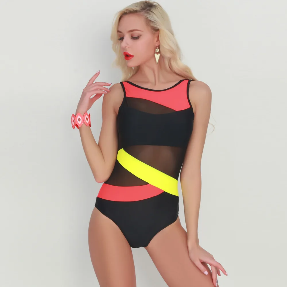 Новинка 2019 сексуальный слитный купальник с высоким воротом Женский сетчатый