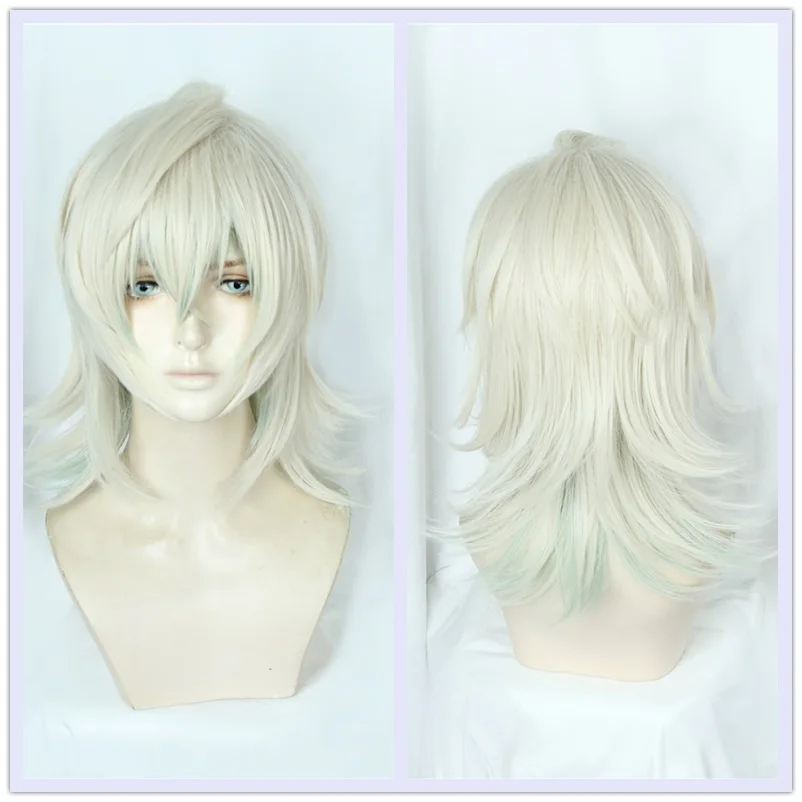 

Anime Sarazanmai Cosplay Niiboshi Reo Wig White gold Mixed Green Synthetic Wig for Adult Adjustable Halloween Role Play Hair