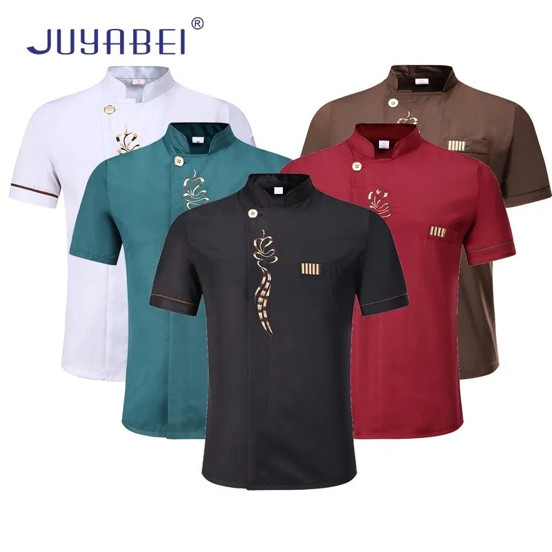 

Вышитая униформа шеф-повара с коротким рукавом, летняя ресторан, отель, кухня, куртка для приготовления пищи, кафе, парикмахеры, салон, рабоч...