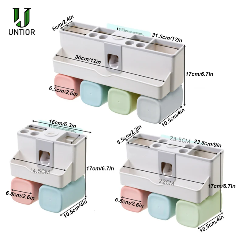 

UNTIOR Bathroom Accessories Set Wall Mounted Toothbrush Holder Automatic Toothpaste Dispenser with Toothbrush Cup Bathroom Set