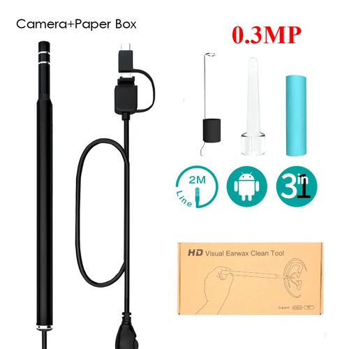 0.3MP Android Black 0,3/1.3MP медицинский USB HD Wifi визуальный ушной эндоскоп ложка камера бороскоп Android для ПК ios планшет Iphone ушной выбор инструмент Otoscope - Цвет: 0.3MP Android Black