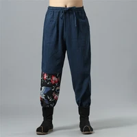 winter mens japanese style boho trousers casual low drop crotch loose pants linen travel harem baggy hakama pants 092604