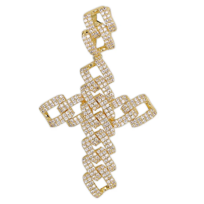 Iced Out Снаряженная кубинская кулон в виде креста на цепочке ожерелье Мужская/Женская микро Pave CZ Шарм Персонализированная цепочка хип-хоп ювелирные изделия для подарков - Окраска металла: P19040019-G
