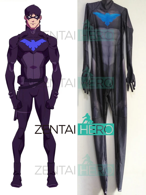 Бесплатная доставка костюм юной справедливости с 3D принтом ночной YJ Robin Zentai боди