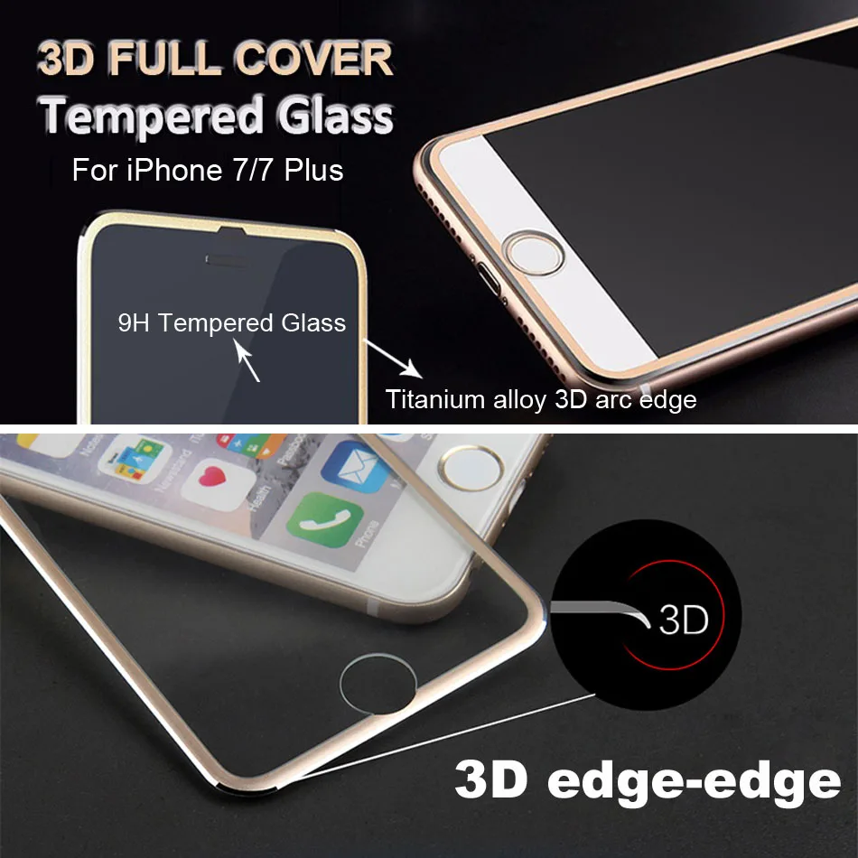 For iPhone 7 Premium Real Screen Protector Full Cover Titanium Metal Curved Edge Tempered Glass iPhone7 Plus Protective Film | Мобильные