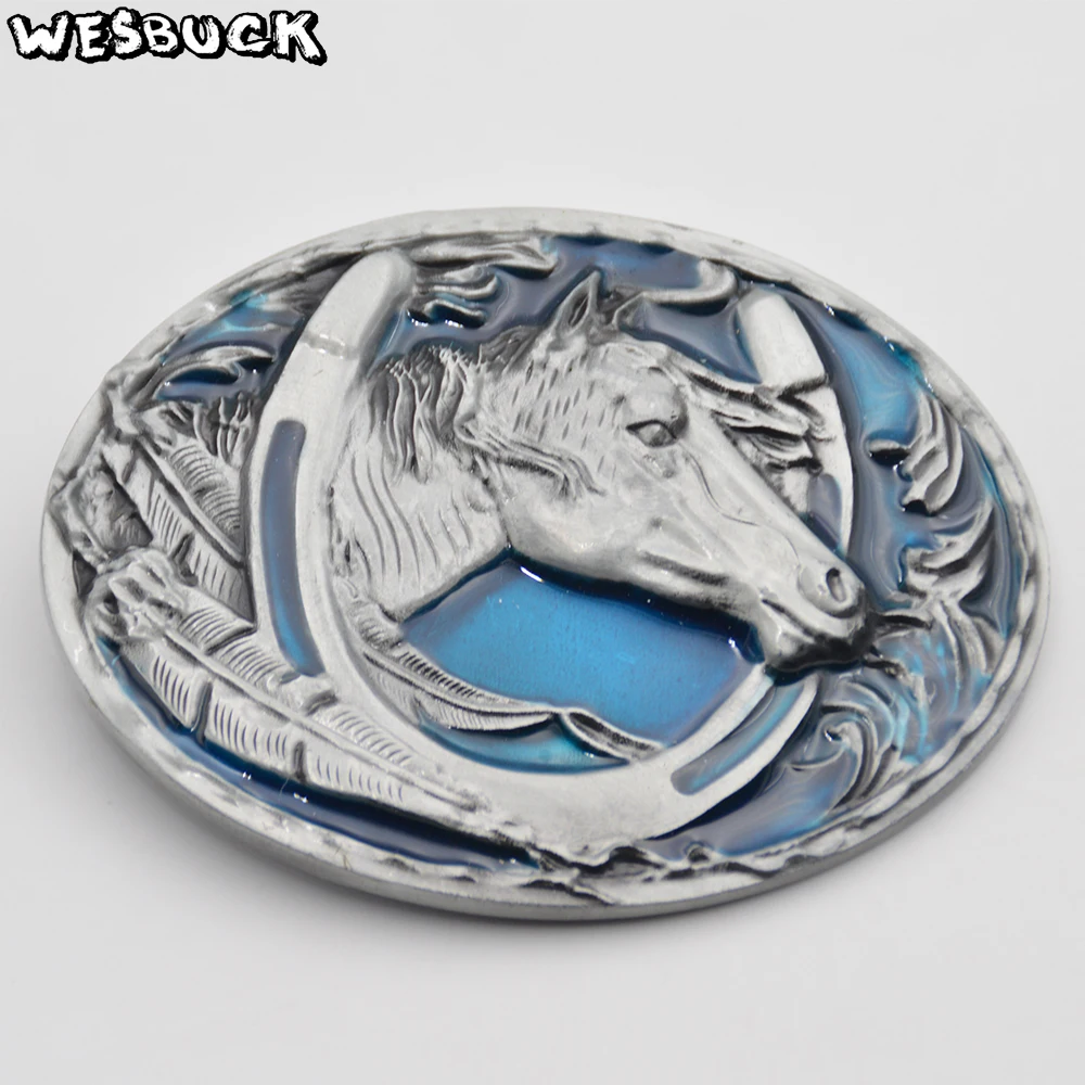 WesBuck бренд подковы синий металлические пряжки ремня для мужские Юнисекс Western Buckles