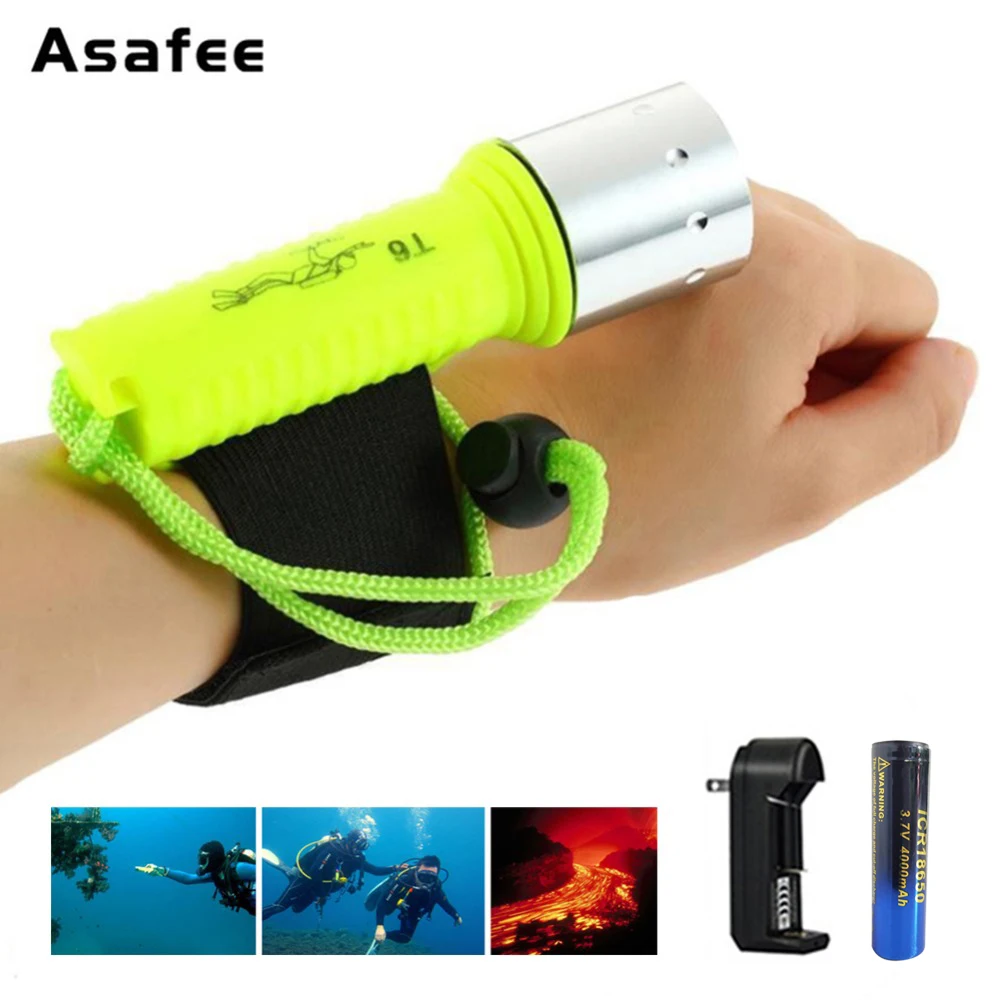 Светодиодный подводный фонарик Asafee перезаряжаемый фонарь для дайвинга XM L T6 30 м