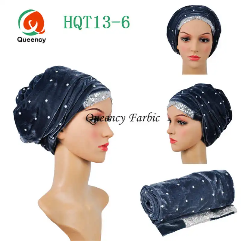 

HQT13Many colors African heatie/scarf/turban Width 72"*22" Indian head gele Beads with Sequins Elegant turban for women headtie.