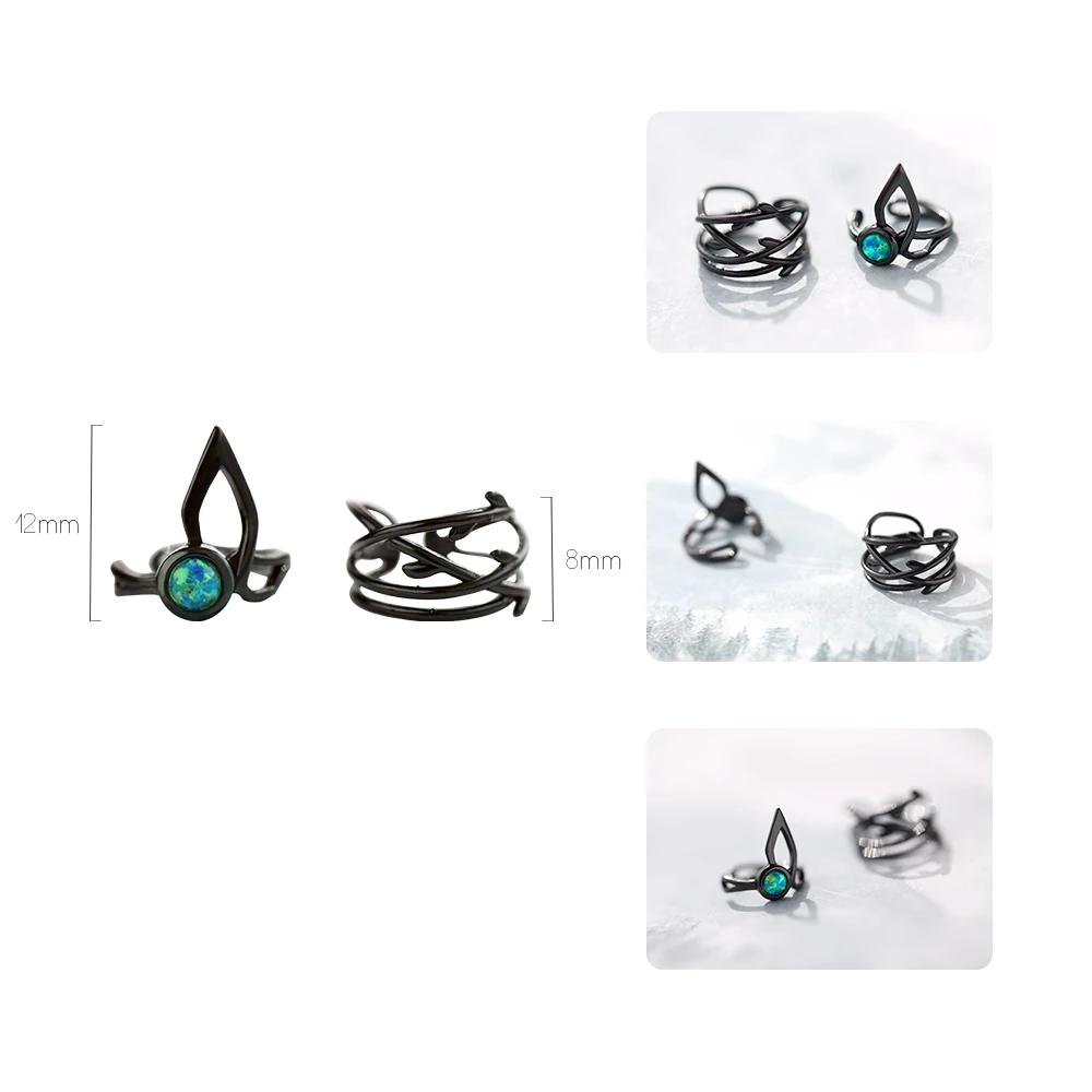 Серьги клипсы Thaya Spirit из серебра 925 пробы с опаловым драгоценным камнями черные в
