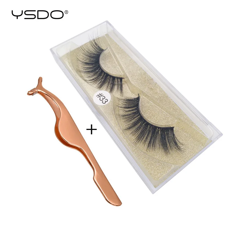 YSDO 1 pair mink lashes + pcs eyelash tweezers natural long makeup false eyelashes hand made fluffy 3d | Красота и здоровье