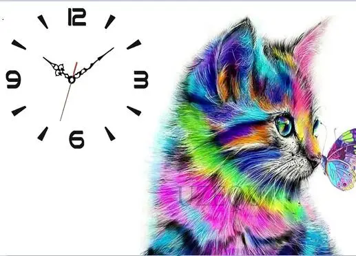Clock painting 7 5D DIY Алмазная картина мультфильм Животные Кошки полная круглая/квадратная Алмазная вышивка настенные часы сова, крест Рукоделие украшение - Цвет: Clock painting 7