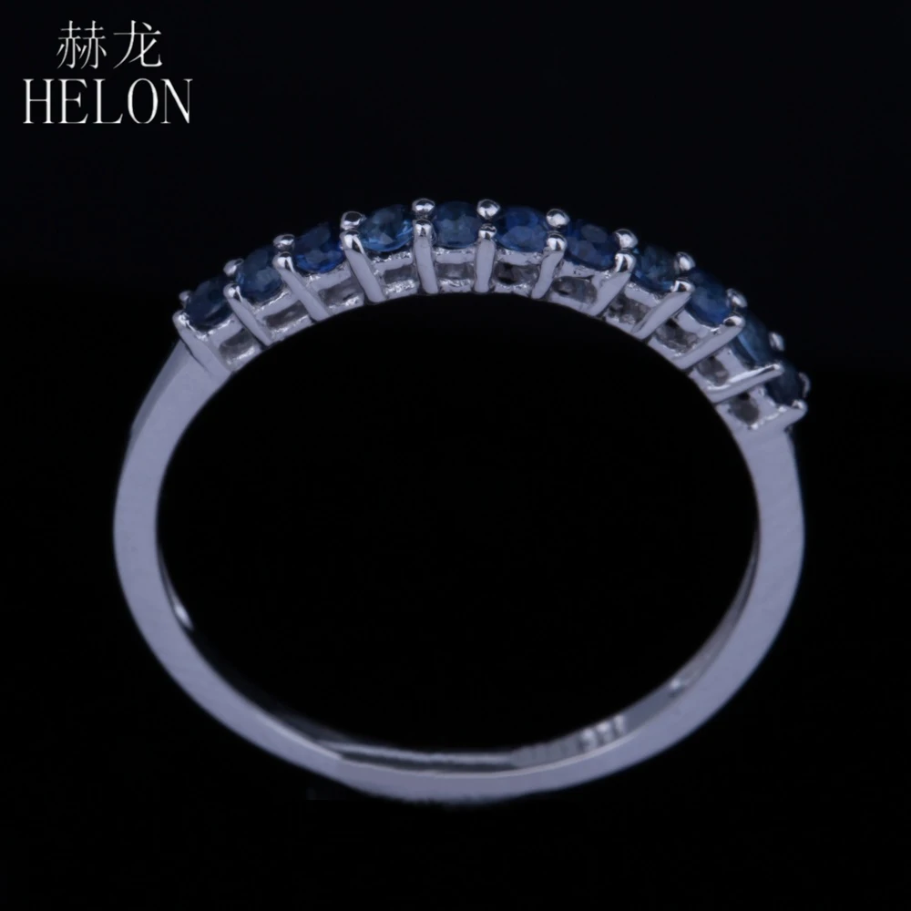 HELON, круглое кольцо с натуральным сапфиром, твердое, 10 к, белое золото, драгоценный камень, подходит для женщин, свадебное, тонкое кольцо для женщин, модное, хорошее ювелирное изделие