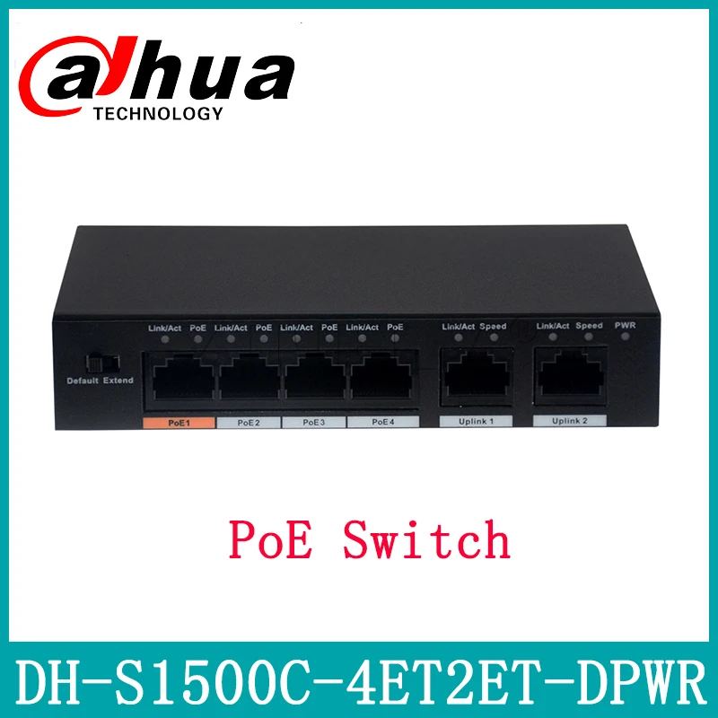 Коммутатор Dahua PoE 4 канала Поддержка Ethernet POE + Hi с логотипом Dahua|Аксессуары для CCTV| |