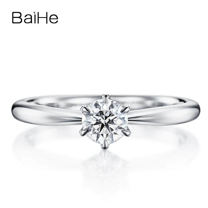 

BAIHE Solid 18K White Gold 0.20ct F-G/SI Natural Diamond Ring Women Wedding Engagement Trendy Fine Jewelry Making Anel diamante