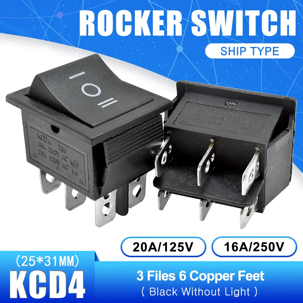 KCD4 Rocker Switch Button ON-OFF-ON 3 Position 6 Pins Electrical Equipment With Light Power Switch 16A 250VAC 250V AC