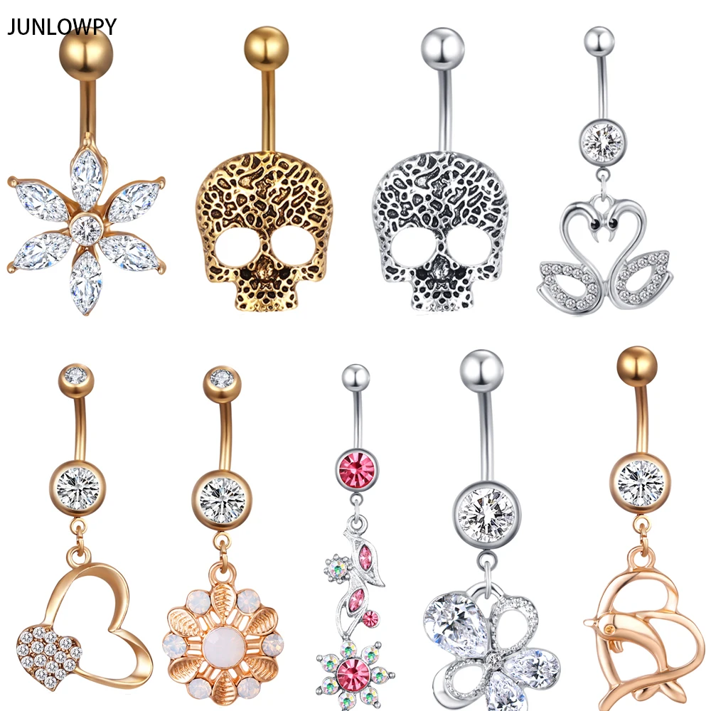 

JUNLOWPY Mix Style 30pcs Dangle Navel Piercing Nombril Earring Surgical Steel Body Jewelry Screw Sexy Belly Button Navel Rings