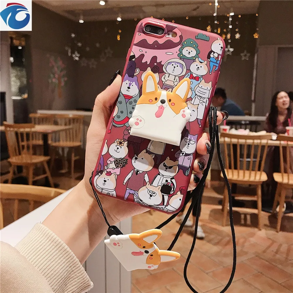 HUANQING Cute puppy shell For iPhone 6 6S 7 7Plus 8 8Plus XR XS Max Project Soft airbag bracket Protection Phone case |