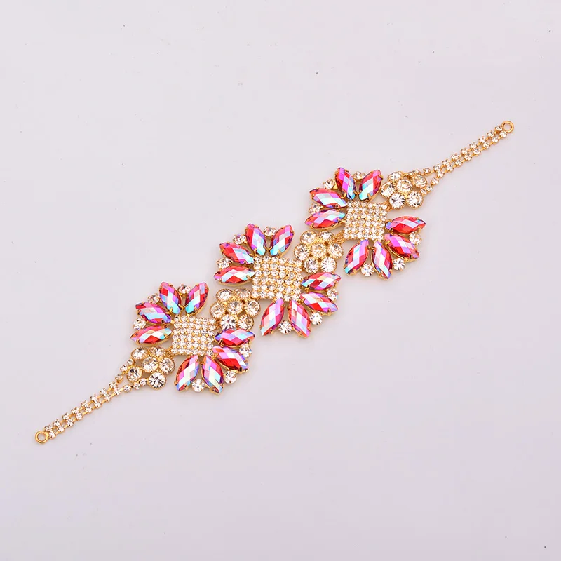 45x205mmRose AB JUNAO 45*140 мм Пришивные розы AB Цветок стеклянные стразы на цепочке бикини со стразами Коннектор с плоской задней частью Золотая Аппликация с кристаллами - Цвет: 45x205mmRose AB