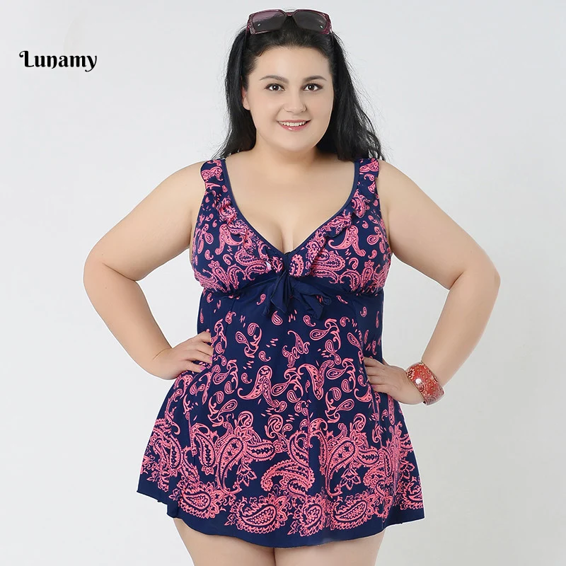 58-66/4XL-8XL размера плюс слитный купальник женский с узлом на груди бандаж цветочный принт юбка большой размер пляжное платье большой размер купальники