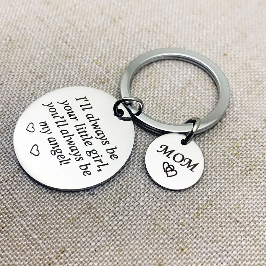 Daddy Mom Jewelry Keychain I'll Always Be Your Little Girl You'll My Hero/Angel Stainless keyring Father Mother Gift | Украшения и