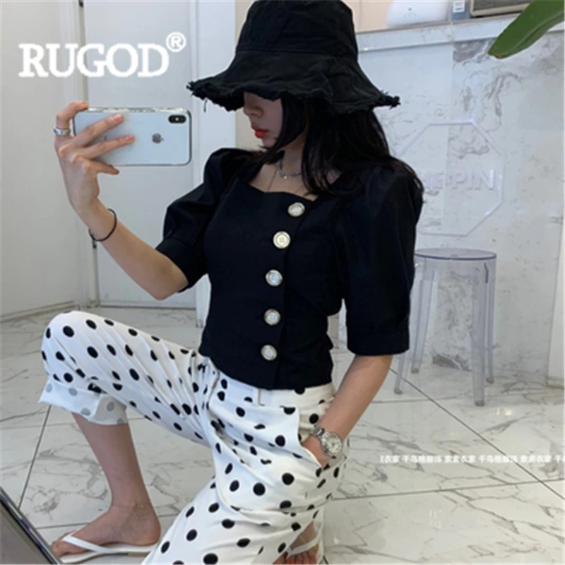 Женская блузка RUGOD однотонная Корейская с квадратным вырезом рукавами
