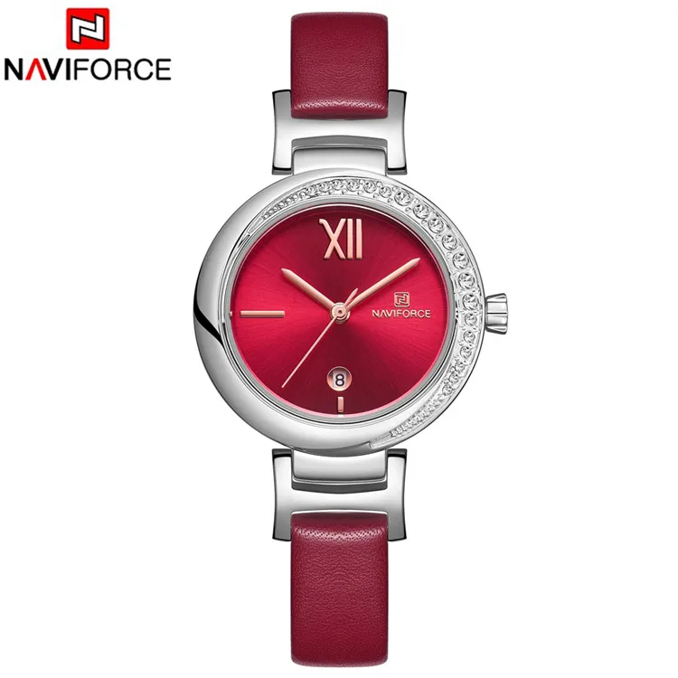 red NAVIFORCE Топ бренд женские часы цветок женские наручные часы из натуральной кожи ремешок браслет женские часы Новые Relogio Feminino - Цвет: red