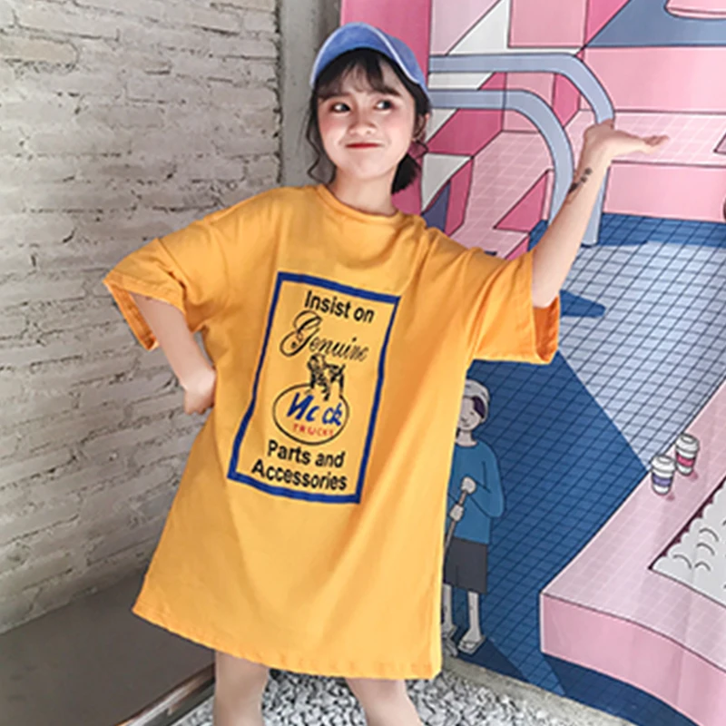 Women Yellow White Print Letter Round Neck Short Sleeve Long Length Basic Femme T Shirts 2019 Ladies Top Cheap Product | Женская одежда
