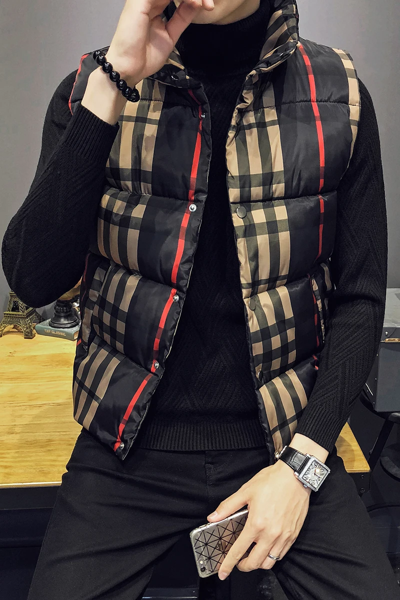 Плед зимние куртки мужские зима толстый жилет Куртки без рукавов Slim Fit Стенд