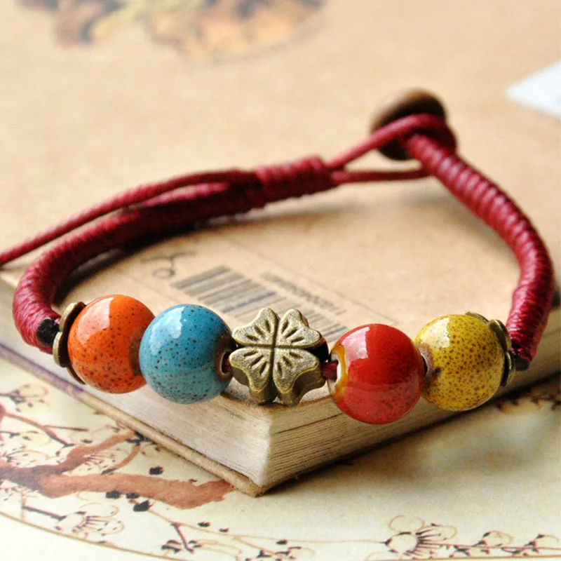 12 шт./лот керамический браслет из бисера цветные бусы четыре листа клевера листья