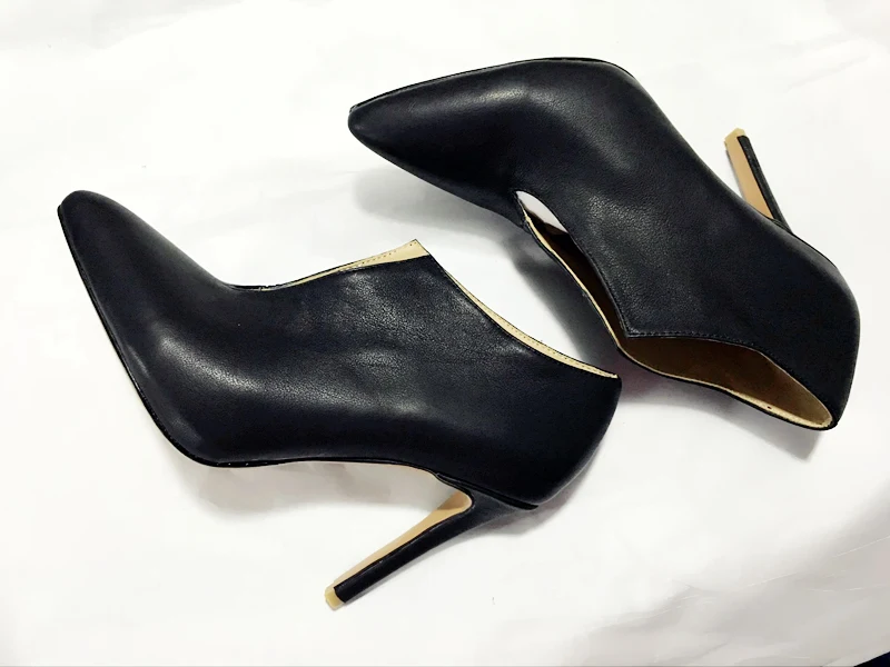black leather JAWAKYE/женские замшевые ботильоны черного цвета; женские полусапожки на высоком каблуке без застежки; дизайнерская зимняя обувь с вырезами; женские ботинки - Цвет: black leather