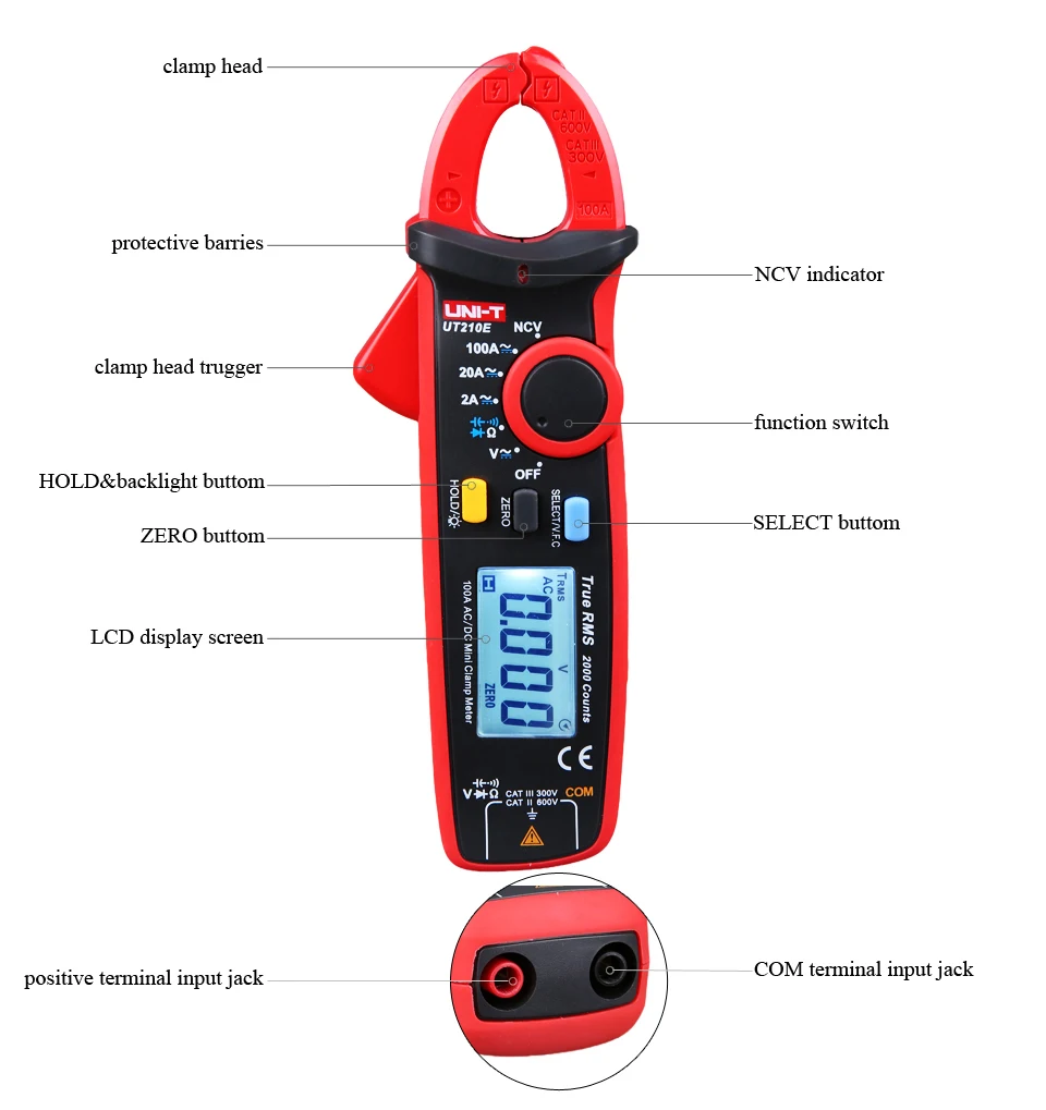 UNI-T UT210E мини Цифровые токоизмерительные клещи AC/DC Ток Напряжение Авто Диапазон емкость Бесконтактный мультиметр диод
