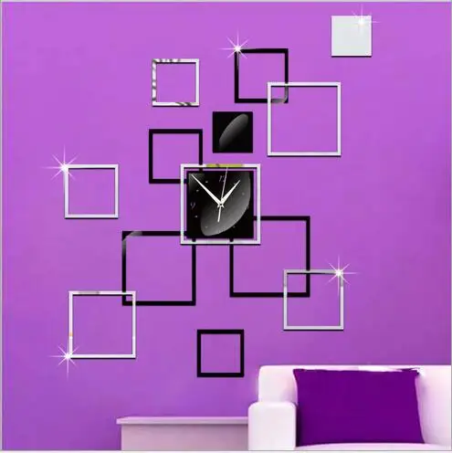 3d зеркало Моды Настенные часы номер серебро акриловые настенные наклейки саат