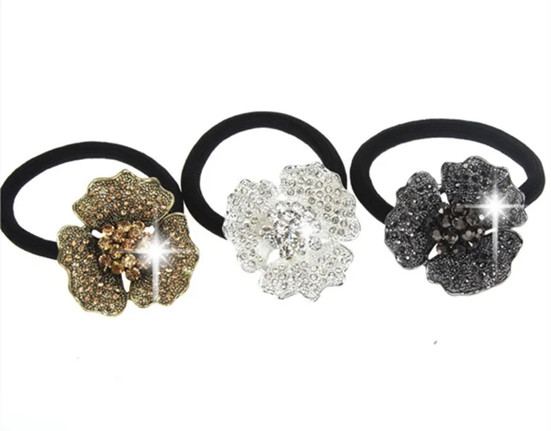 

3 Pcs Women Girl Square Crystal Ponytail Holder Rhinestone Elastic Hair Rope Hairband Free Shipping