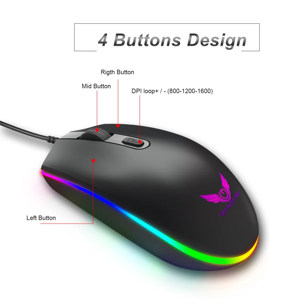 Мышь Компьютерная ZERODATE Проводная с RGB подсветкой 1600DPI|Мыши| |
