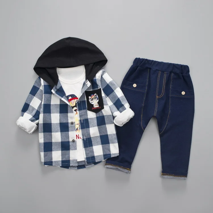 Boys Outfits 2018 Autumn Children's Suit Sweater Three-piece Hooded Suits Kids Cartoon Print Toddler Fall Clothes |