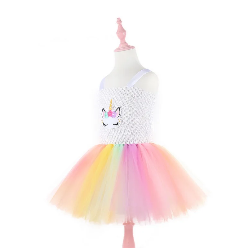 

Girls Rainbow Unicorn Tutu Dress With Headband Princess Flower Girl Party Tulle Dresses Kids Halloween Cosplay Costume Vestidos