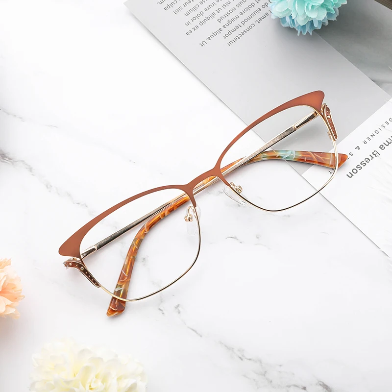 

Metal Women Eye Glasses Frames for Women Cat Eye Transparent Glasses Frame Brown Color High Quality New Design#TF2193C2